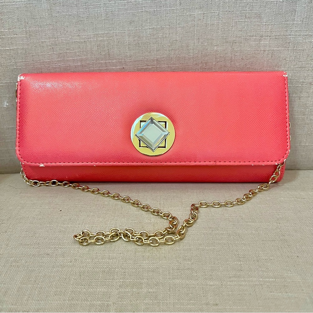 Jessica McClintock Women’s Coral Diamond Accent Clutch Shoulder Purse 11”x 4.5”